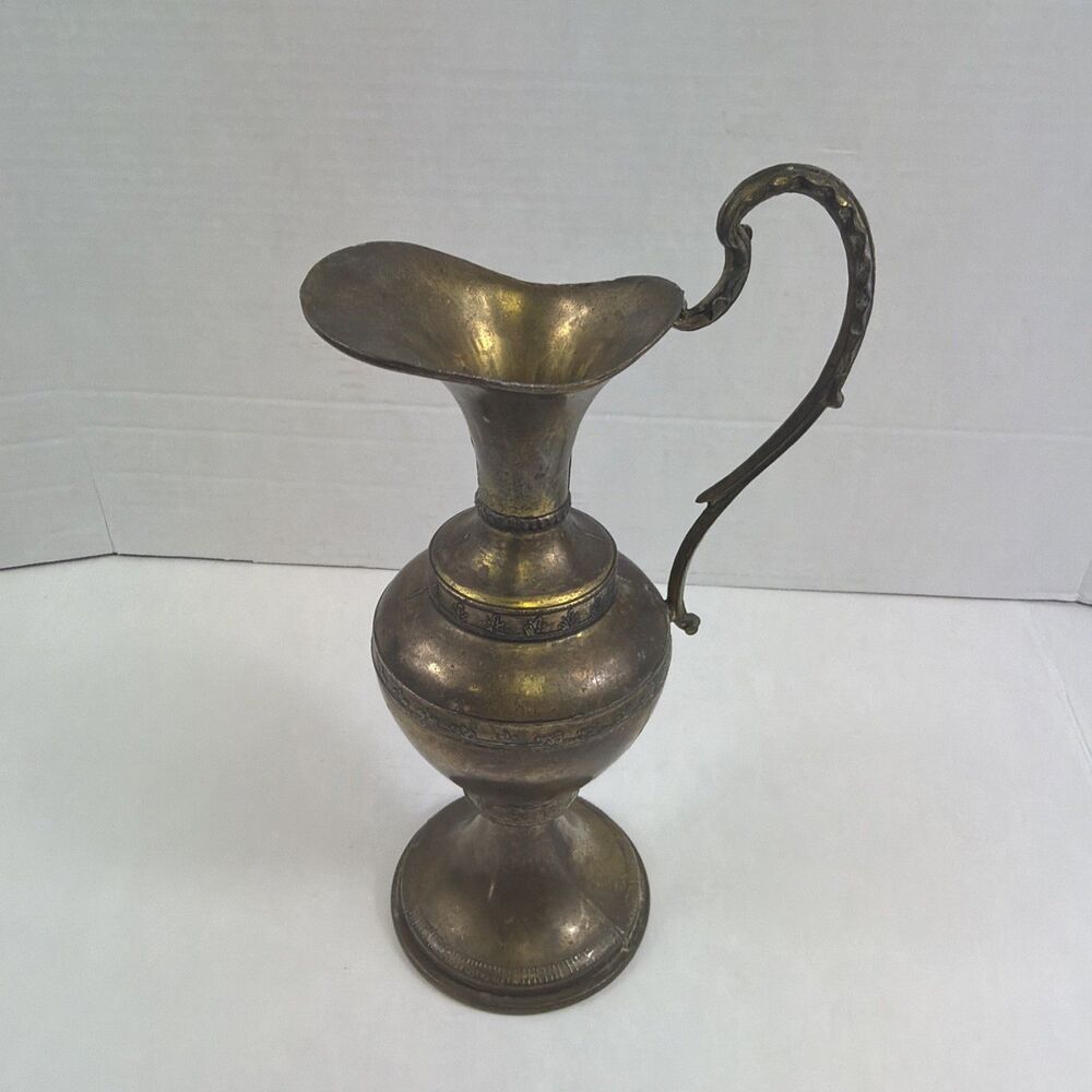 Ornate Brass Pitcher Vintage Antique Made in Italy 10” Mod Dep 0021 Rare